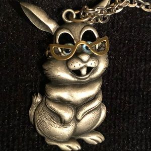 COPY - Vintage Pewter Bunny w/ Glasses Necklace